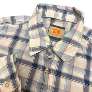 Hugo Boss Orange Mens Plaid Button Down Shirt Blue Pink White Size M Long Sleeve